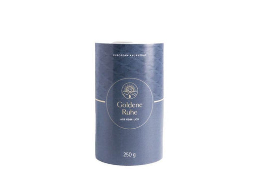 Goldene Ruhe Abendmilch von European Ayurveda – vegane ayurvedische Mischung für Entspannung und erholsamen Schlaf.