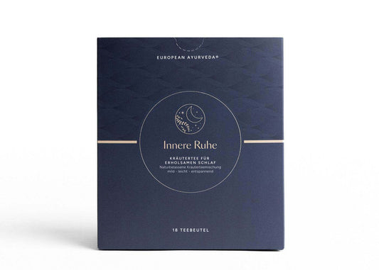 Der Innere Ruhe Tee von European Ayurveda als ayurvedische Kräuterteemischung mit 18 Teebeuteln.