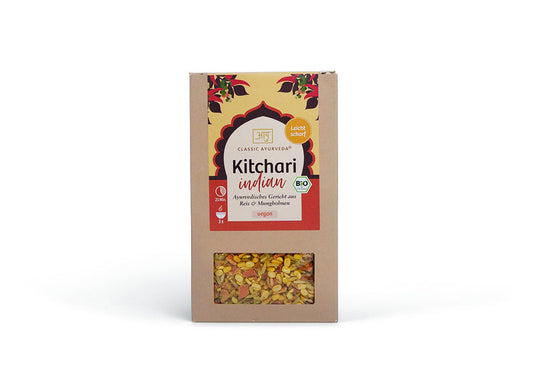 Kitchari Indian – traditionelles ayurvedisches Gericht aus Basmatireis und Mungbohnen, bio und vegan, für eine leicht verdauliche Mahlzeit nach ayurvedischer Rezeptur.