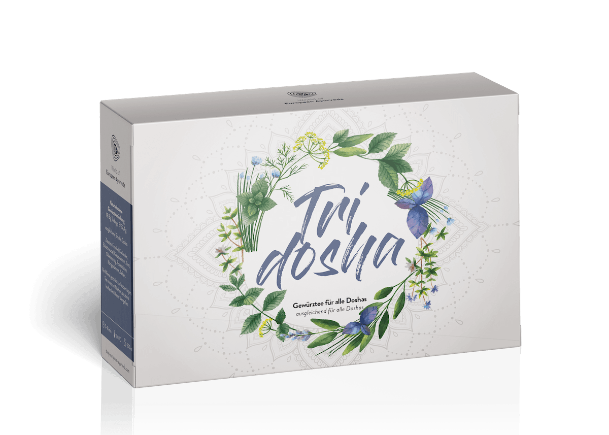 Tridosha Kräuter- und Gewürztee von European Ayurveda – ayurvedische Teemischung mit natürlichen Zutaten für die Balance aller drei Doshas.